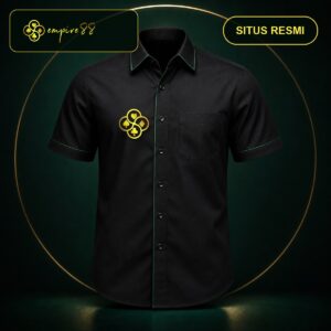 Kemeja Empire88 Resmi warna hitam dengan logo Empire88 dan teks situs resmi